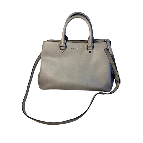 Michael Kors Savannah Satchel Saffiano Leather Pearl Grey Bag - Picture 1 of 9